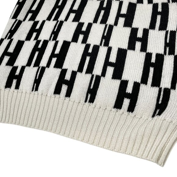 HERMES Vintage H Monogram Logo Turtleneck Sweater Top #S Cream Black [104055] - Picture 9 of 10